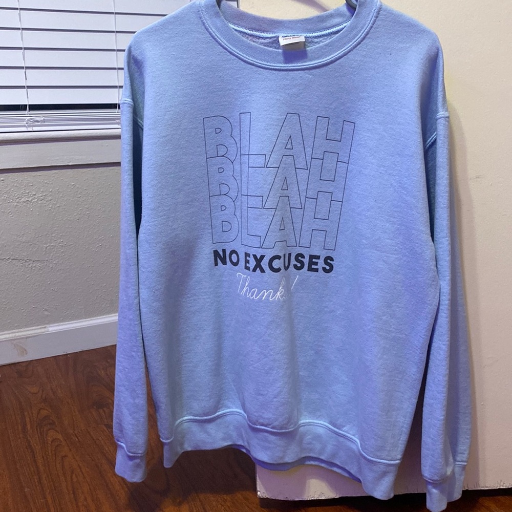 light blue sweatshirt